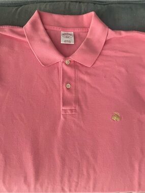 Brooks Brothers Pink Polo with Gold Embroidered Crest